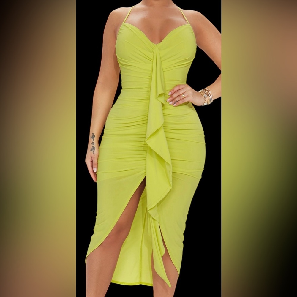 Sexy Cute Lime Green Ruched Summer Spring Dress (4)